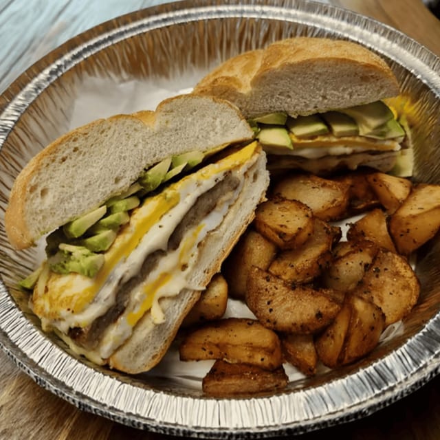 Breakfast Sandwich with Home Fries.