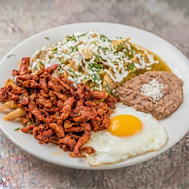 Green Chilaquiles with Pastor.
